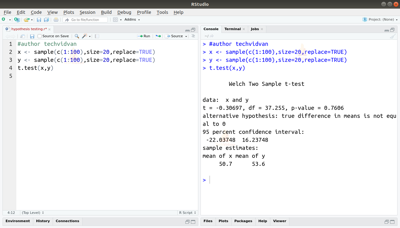 How to Perform Hypothesis Testing in R using T-tests and μ-Tests -  TechVidvan