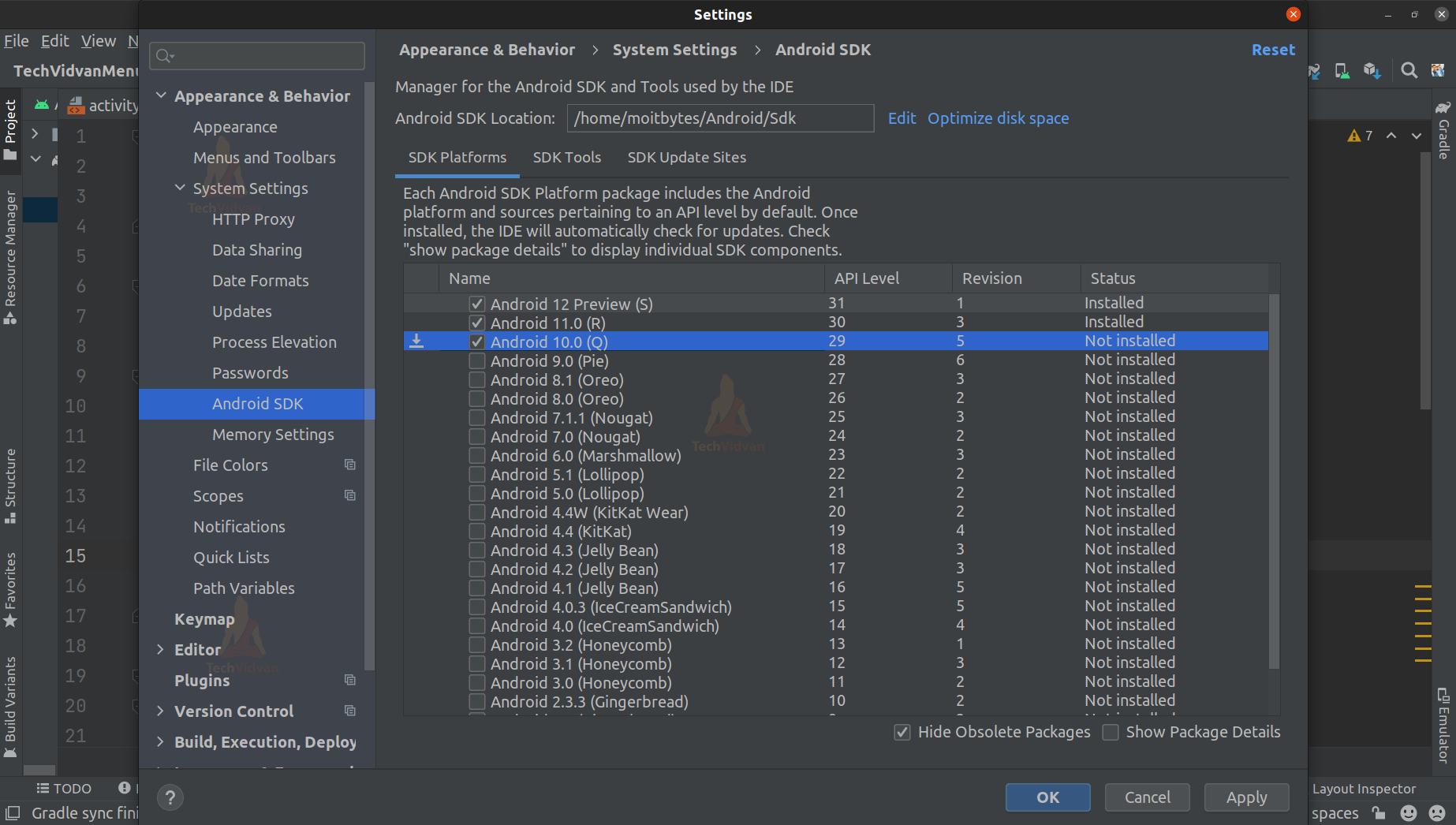 Android SDK Manager TechVidvan