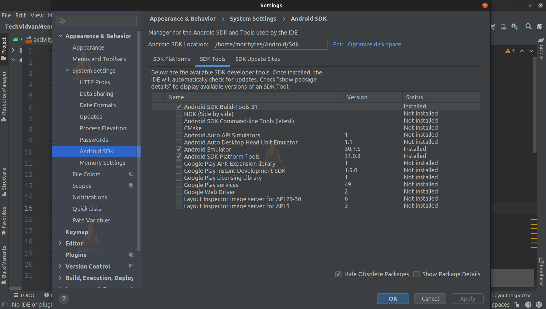 Android SDK Manager TechVidvan